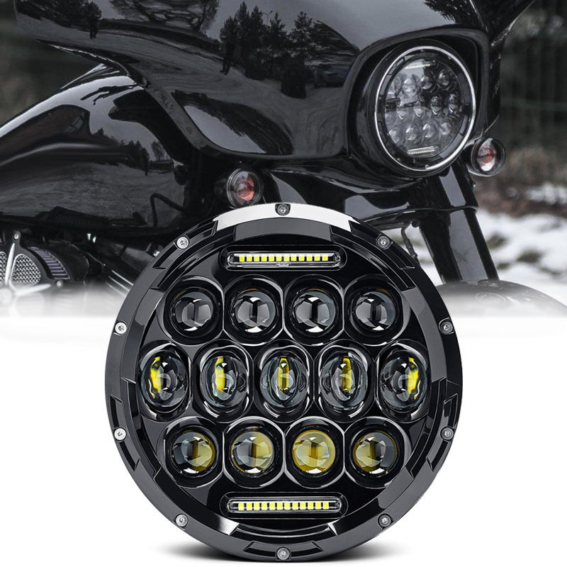 LED Headlight For Harley Motorcycle 7" inch Round Motorcycle Driving Light DRL