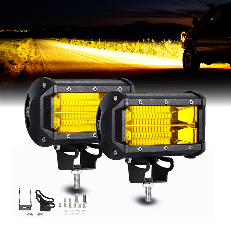 72W 5" Flood Beam LED Offroad Driving Work Lamp 4WD SUV Truck Car Jeep Boat 